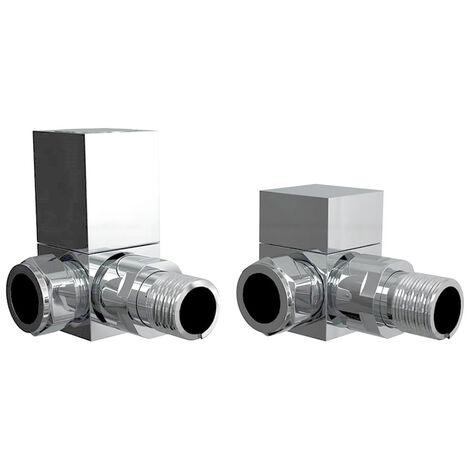 WarmeHaus 15mm Pair Square Angled Radiator Valves Chrome