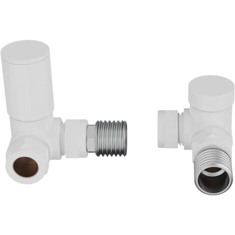 WarmeHaus 15mm Round Head Corner Radiator Valves Corner Towel Rail Valve + Lockshield Valve White