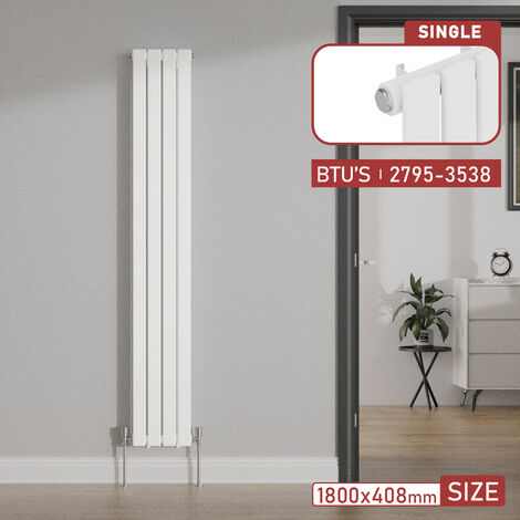 Warmehaus 1800x408mm Flat Panel Vertical Radiator White Single