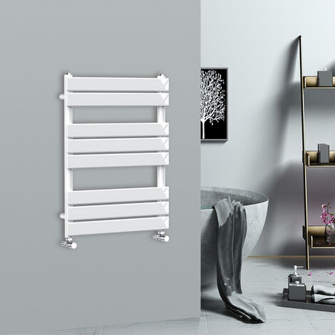 WarmeHaus 800x600mm Flat Panel Heated Towel Rail Central Heating Towel Warmer for Bathroom Kitchen White