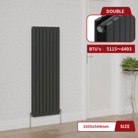 Warmehaus Anthracite Double Flat Panel Vertical Radiator 1600x544mm