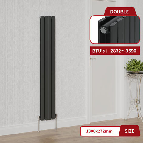 Warmehaus Anthracite Double Flat Panel Vertical Radiator 1800x272mm