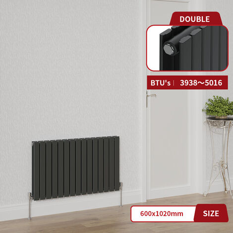 Warmehaus Anthracite Flat Panel Radiator Horizontal Double Panel 600x1020mm