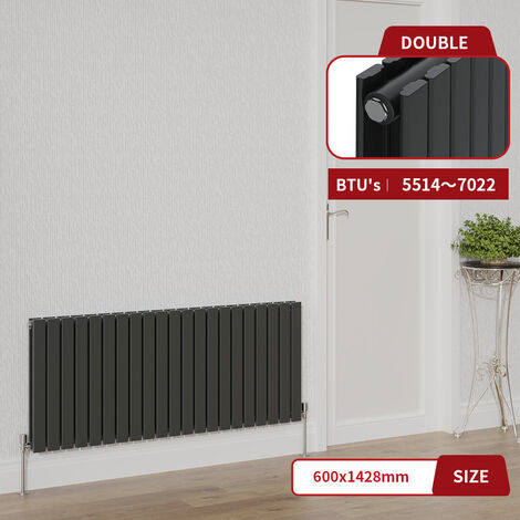 Warmehaus Anthracite Flat Panel Radiator Horizontal Double Panel 600x1428mm