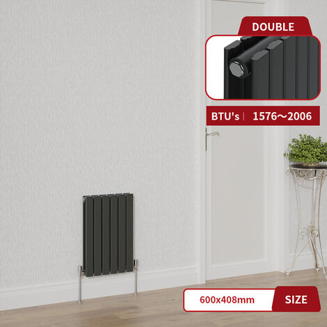 Warmehaus Anthracite Flat Panel Radiator Horizontal Double Panel 600x408mm