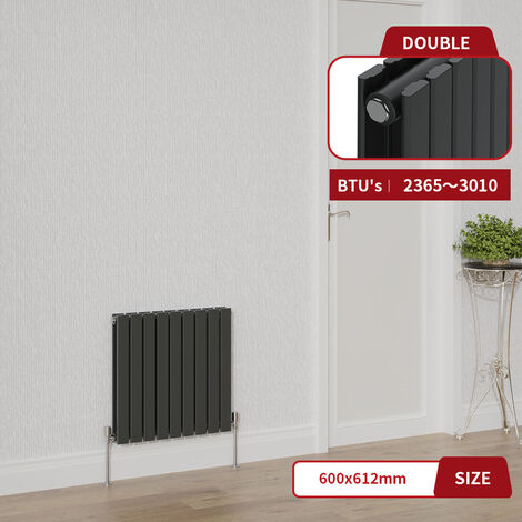 Warmehaus Anthracite Flat Panel Radiator Horizontal Double Panel 600x612mm