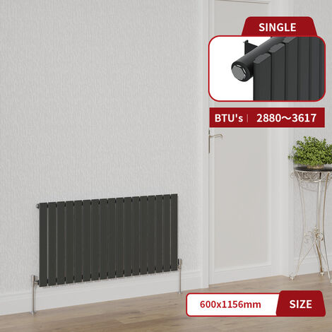 Warmehaus Anthracite Flat Panel Radiator Horizontal Single Panel 600x1156mm