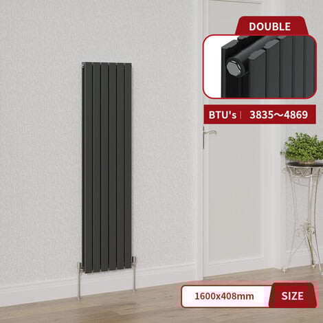 Warmehaus Anthracite Flat Panel Radiator Vertical Central Heating Double Panel 1600x408mm
