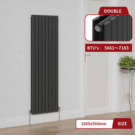 Warmehaus Anthracite Flat Panel Radiator Vertical Double Panel 1800x544mm