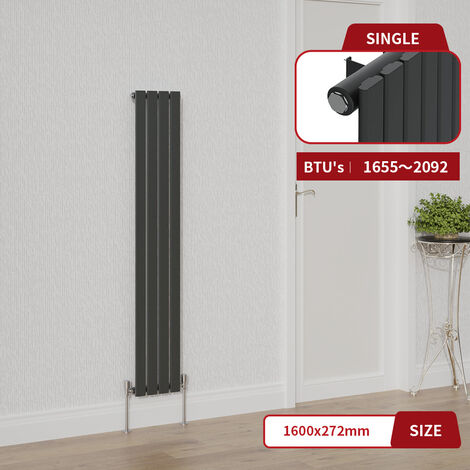 Warmehaus Anthracite Flat Panel Radiator Vertical Single Panel 1600x272mm