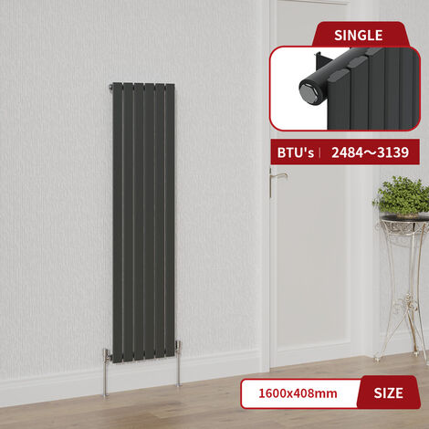 Warmehaus Anthracite Single Flat Panel Vertical Radiator 1600x408mm