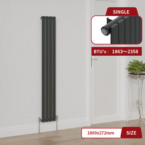 Warmehaus Anthracite Single Flat Panel Vertical Radiator 1800x272mm