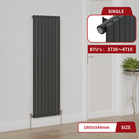 Warmehaus Anthracite Single Flat Panel Vertical Radiator 1800x544mm