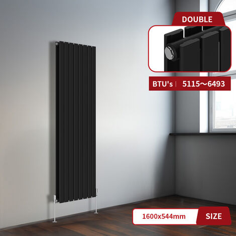 Warmehaus Black Flat Panel Vertical Radiator 1600x544mm Double