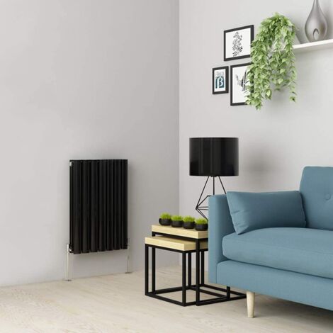 Warmehaus Black Oval Radiator Horizontal Double Panel 600x413mm