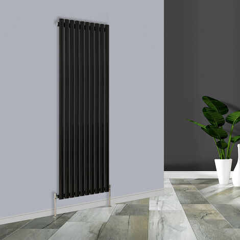 Warmehaus Black Radiator Vertical Oval Single Panel 1800x590mm