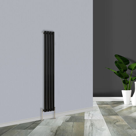 Warmehaus Black Vertical Single Oval Panel Radiator 1600x236mm
