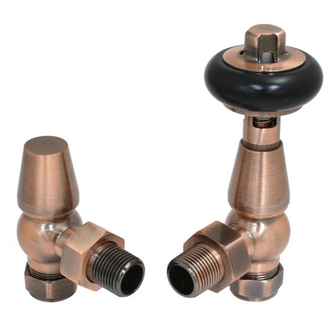 Warmehaus Chelsea Traditional Angled TRV Thermostatic Radiator Valves Antique Copper