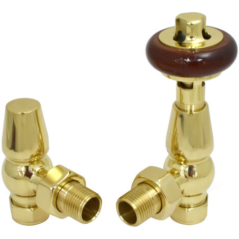 Warmehaus Chelsea Traditional Angled TRV Thermostatic Radiator Valves Polished Brass