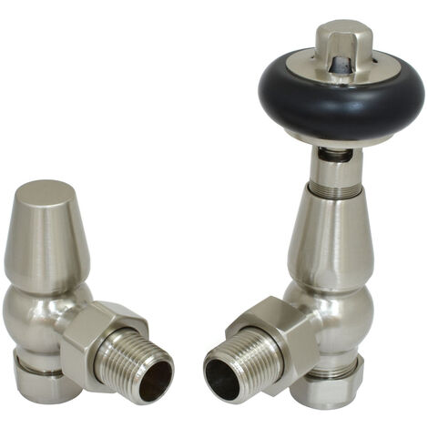 Warmehaus Chelsea Traditional Angled TRV Thermostatic Radiator Valves Satin Nickel