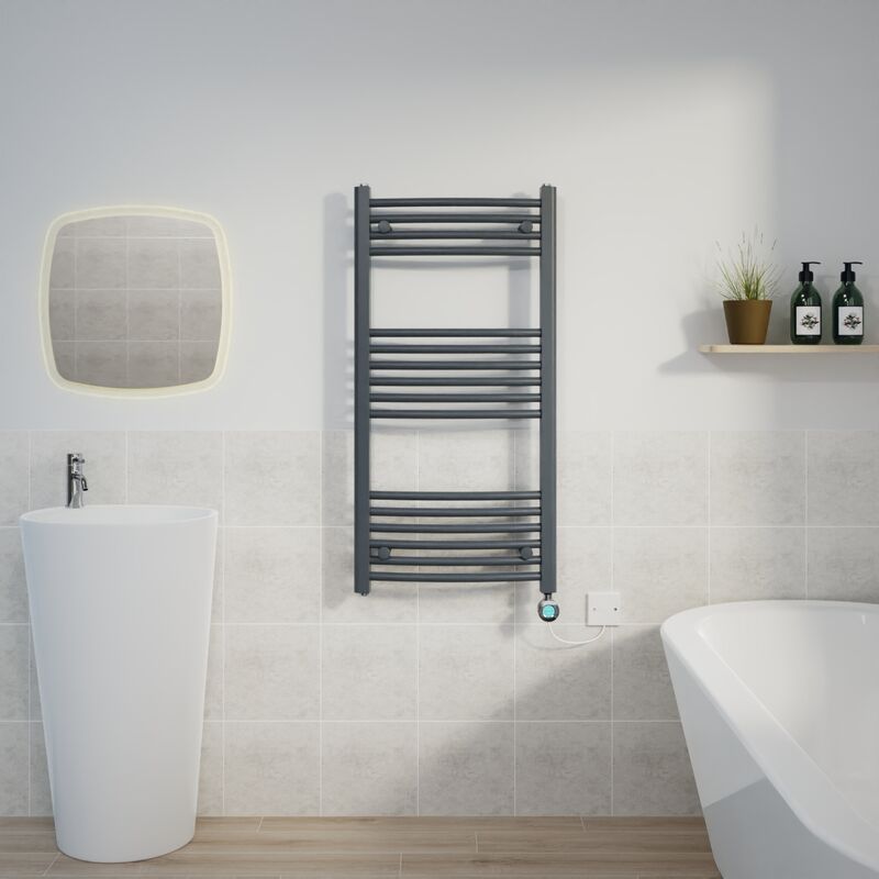 Image of Curved Towel Rail Thermostatic Timer Grey/Chrome&hellip;