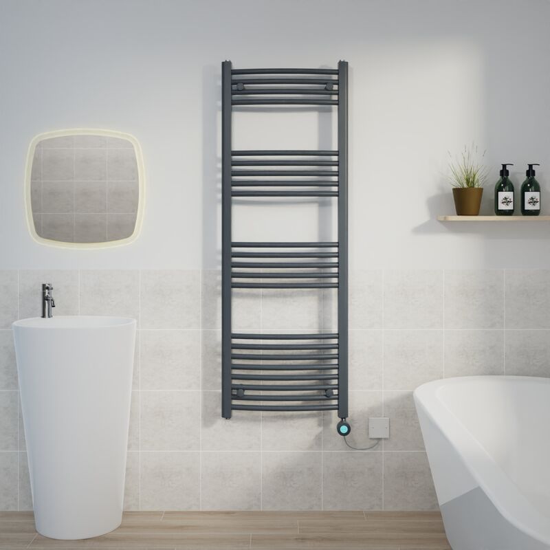 Image of Curved Towel Rail Thermostatic Timer Anthracite&hellip;