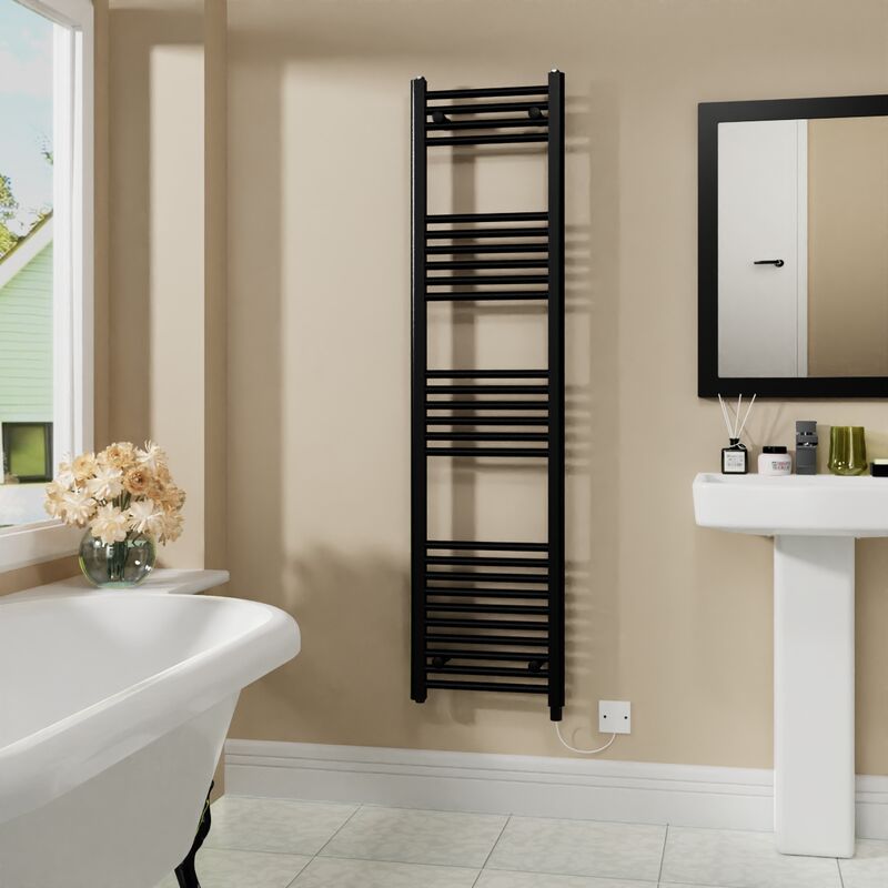 Electric Heated Warming Towel Rail Straight Bathroom Radiator Ladder Style Black - 1600x400mm 800W - Warmehaus