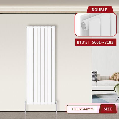 Warmehaus Flat Panel Radiator White Vertical 1800 x 544mm Double