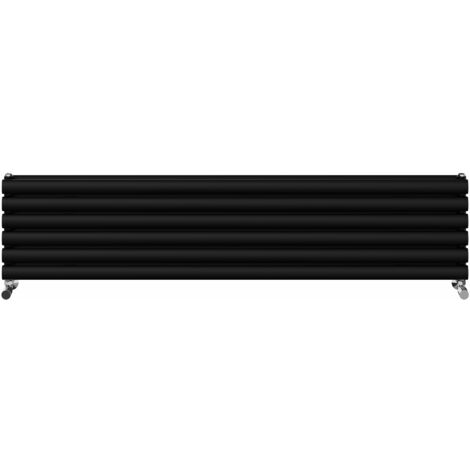 Warmehaus Horizontal Radiator Oval Double Panel Black 354x1600mm
