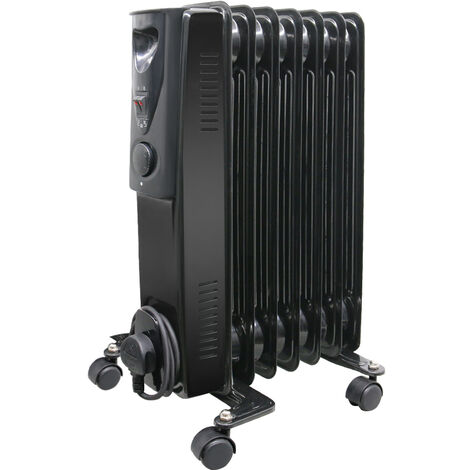 WarmeHaus Oil Filled Radiator Portable Electric Heater- 3 Heat Settings - Adjustable Temperature Thermostat - Gloss Black 7 Fins 1500W