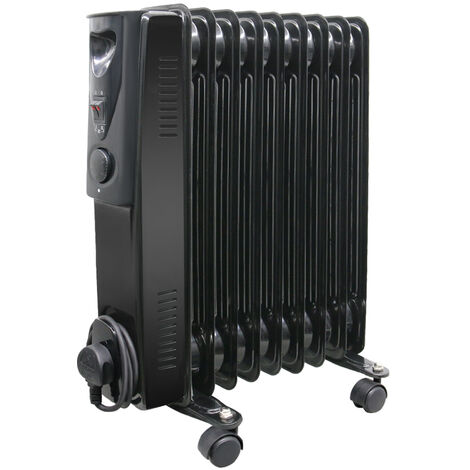 WarmeHaus Oil Filled Radiator Portable Electric Heater- 3 Heat Settings - Adjustable Temperature Thermostat - Gloss Black 9 Fin - 2000W