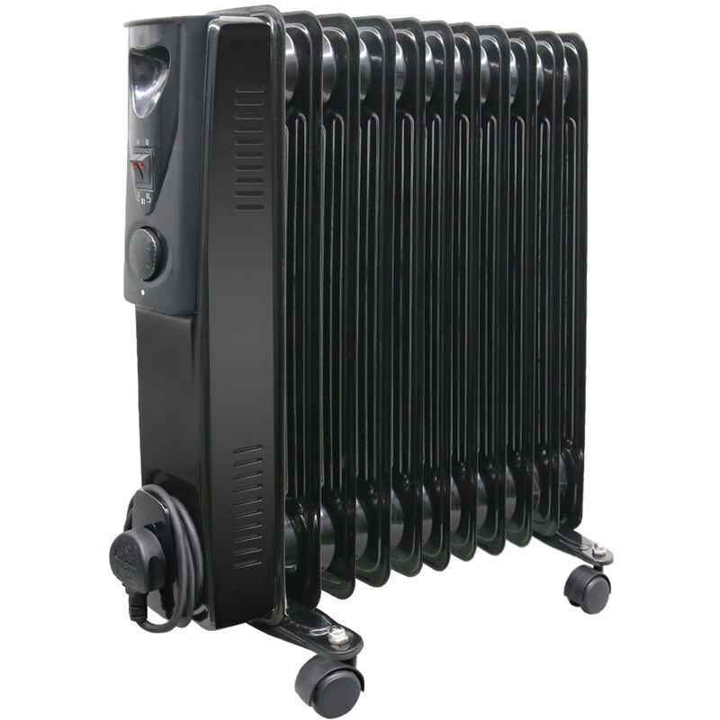 Image of Oil Filled Radiator Portable Electric Heater- 3 Heat Settings - Adjustable Temperature Thermostat - Safety Cut-Off - Black 11 Fin - 2500W - Warmehaus