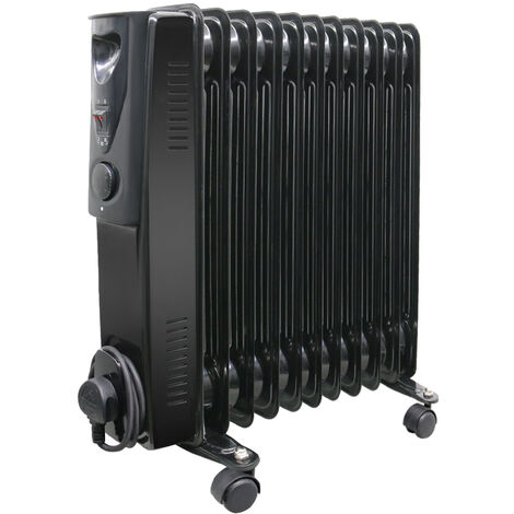 WarmeHaus Oil Filled Radiator Portable Electric Heater- 3 Heat Settings - Adjustable Temperature Thermostat - Safety Cut-Off - Black 11 Fin - 2500W