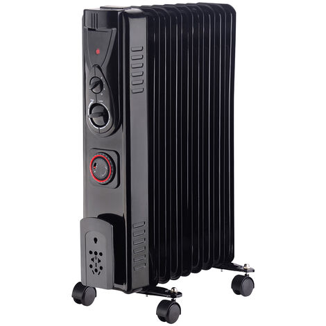 WarmeHaus Oil Filled Radiator Portable Electric Heater- 3 Heat Settings - Adjustable Temperature Thermostat - Safety Cut-Off with Timer- Black 9 Fin - 2000W
