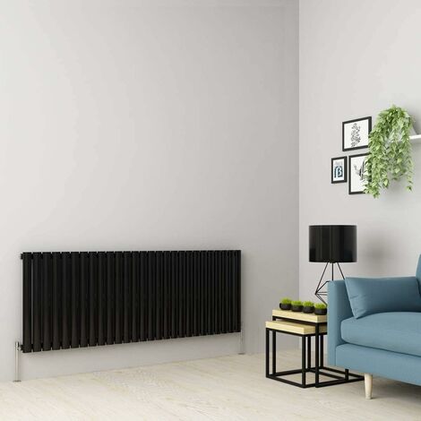 Warmehaus Oval Panel Radiator Black Horizontal Single 600x1593mm