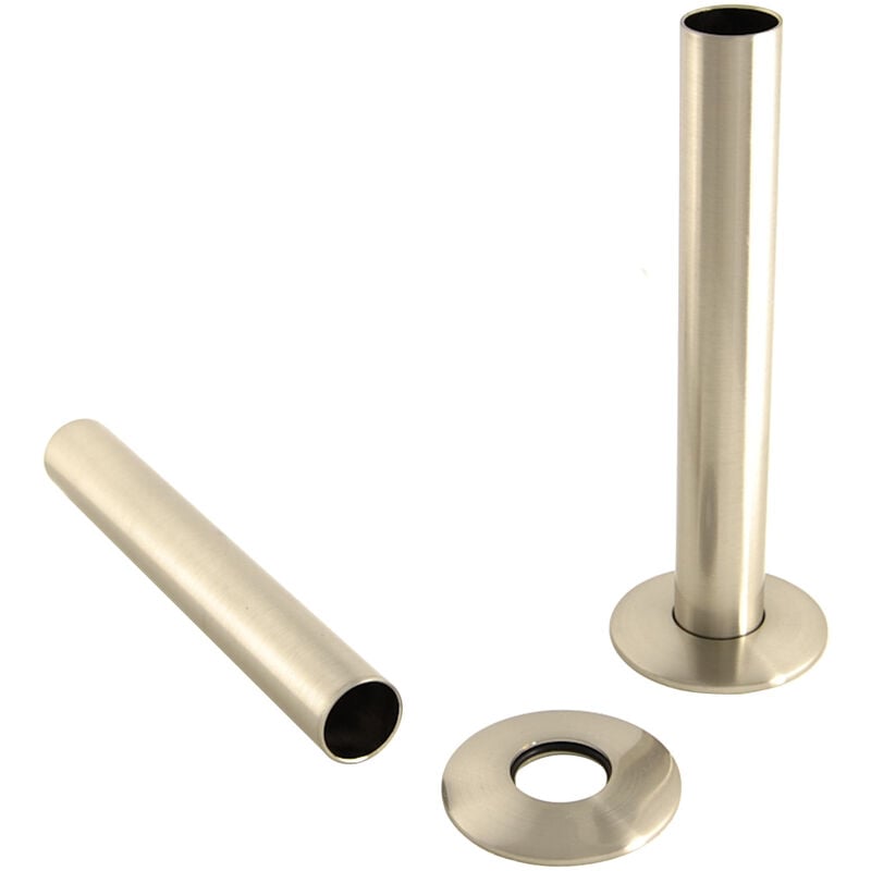 Pair of 180mm Radiator Pipes and Pipe Collars Satin Nickel - Warmehaus