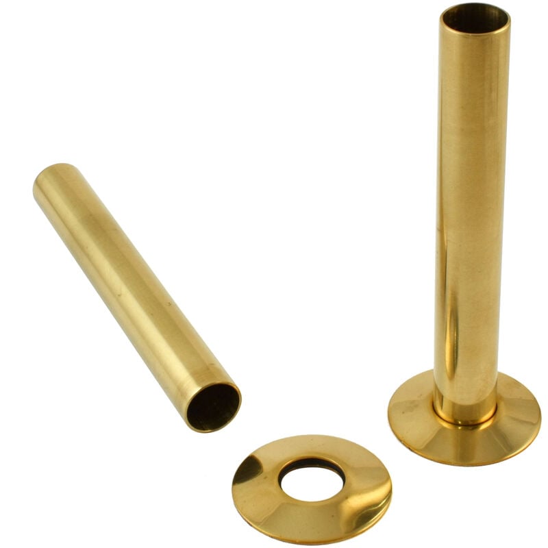 Pair of 180mm Radiator Pipes and Pipe Collars Polished Brass - Warmehaus