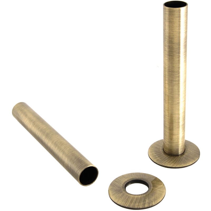 Warmehaus - Pair of 180mm Radiator Pipes and Pipe Collars Polished Antique Brass