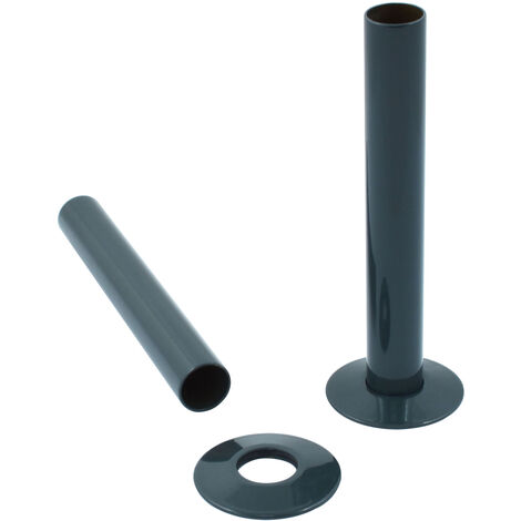 Warmehaus Pair of 180mm Radiator Pipes and Pipe Collars 15mm Anthracite
