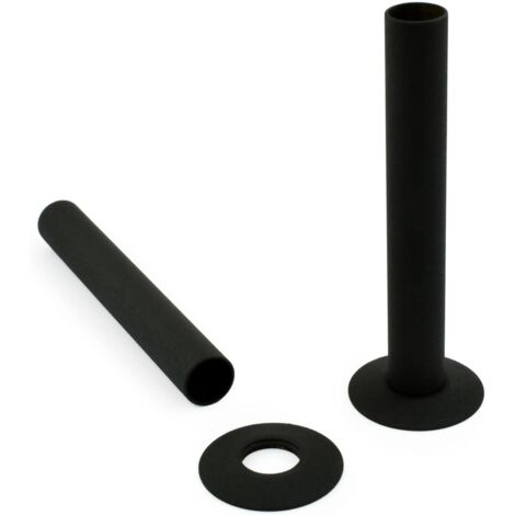Warmehaus Pair of 180mm Radiator Pipes and Pipe Collars 15mm Black