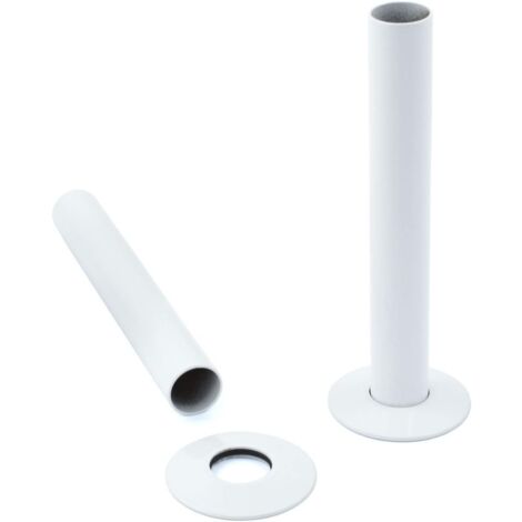 Warmehaus Pair of 180mm Radiator Pipes and Pipe Collars 15mm White