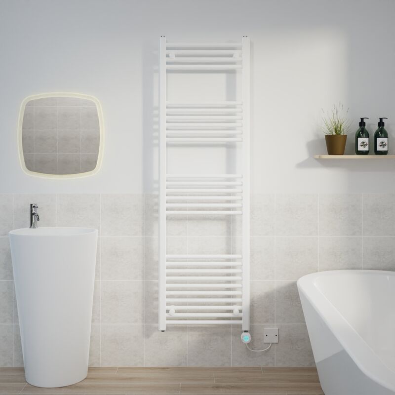 Warmehaus - Prefilled Electric Thermostatic Heated Towel Rail Bathroom Ladder Radiator Straight With Lcd Display Timer White - 1600X500mm - 800W