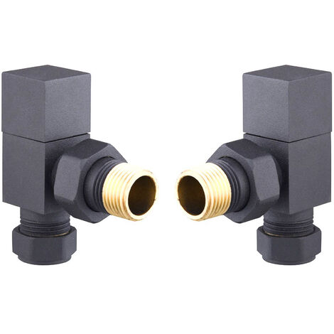 WarmeHaus Square Angled Towel Rail/Radiator Valves Anthracite