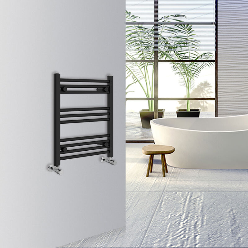 Straight Bathroom Heated Towel Rail Warmer Radiator Central Heating 600x500mm - Black - Warmehaus