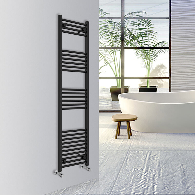 Warmehaus Straight Bathroom Heated Towel Rail Warmer Radiator Central Heating 1600x400mm - Black