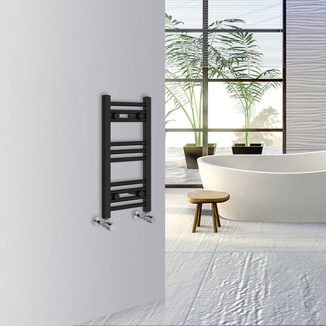 Warmehaus Straight Bathroom Heated Towel Rail Warmer Radiator Central Heating 600x300mm Black