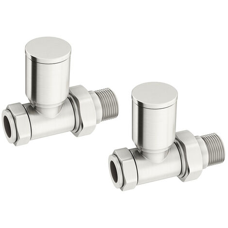 WarmeHaus Straight Radiator Valves Round 15mm Brushed Nickel