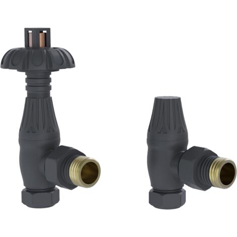 Warmehaus Traditional Antique Style Brass Thermostatic Radiator Valve Lockshield Heated Towel Rail Angled TRV Anthracite