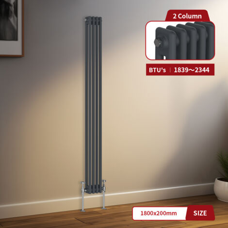Warmehaus Traditional Radiator 2 Column Anthracite Central Heating 1800 x 200mm