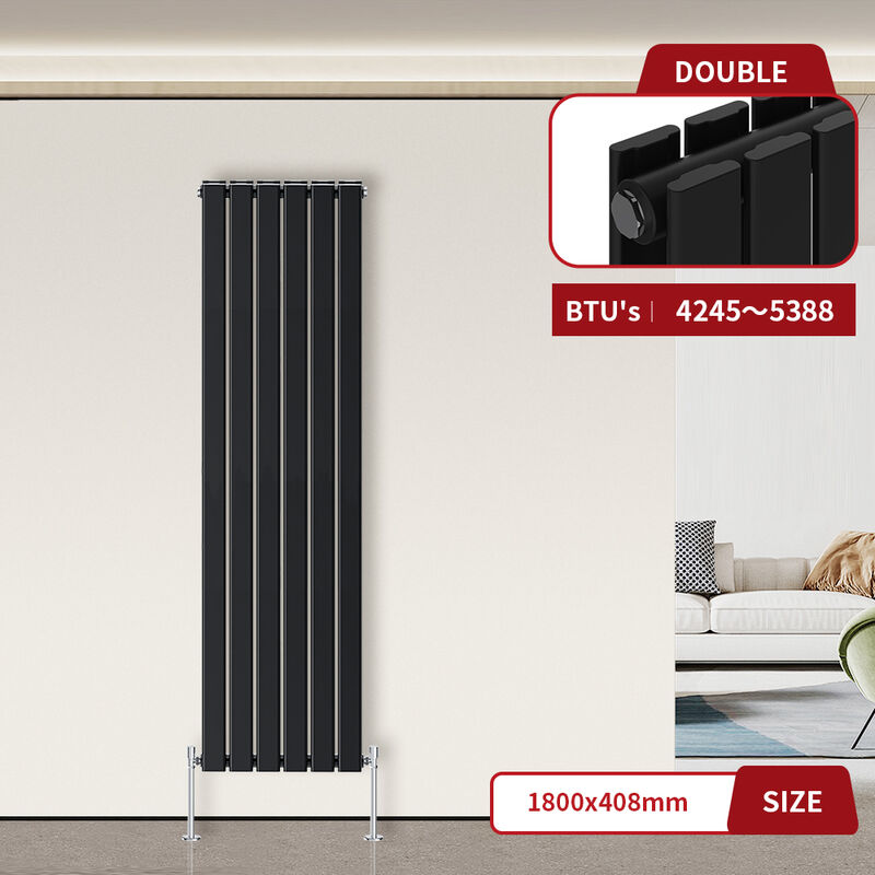 Image of Flat Panel Radiator Black Vertical 1800&hellip;